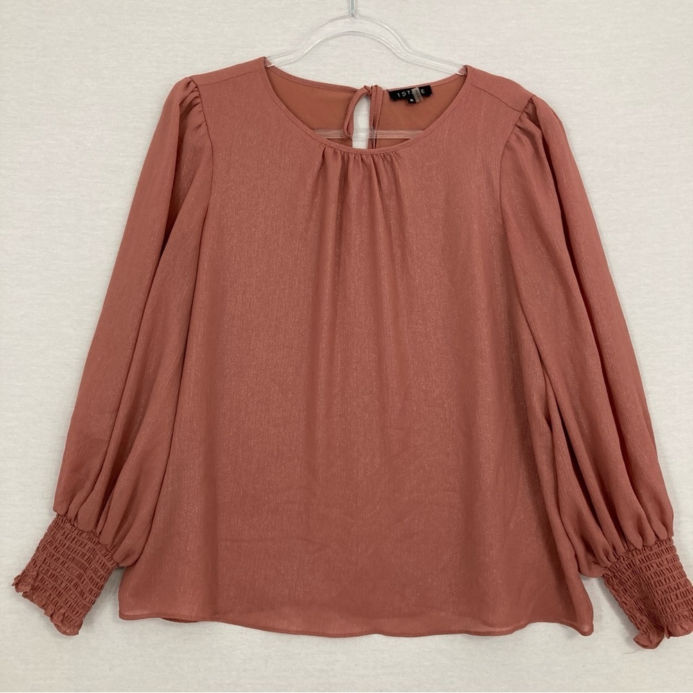 1. State Mauve Round Neck Soft Flowy Long‎ Sleeve Blouse XL Office Career